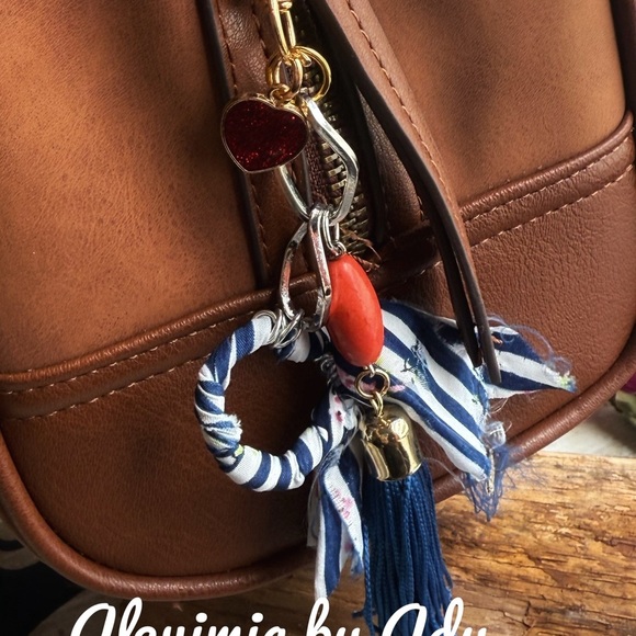 Alquimia Red turquoise fabric tassel Blue Key Holder bag charm - Picture 1 of 3